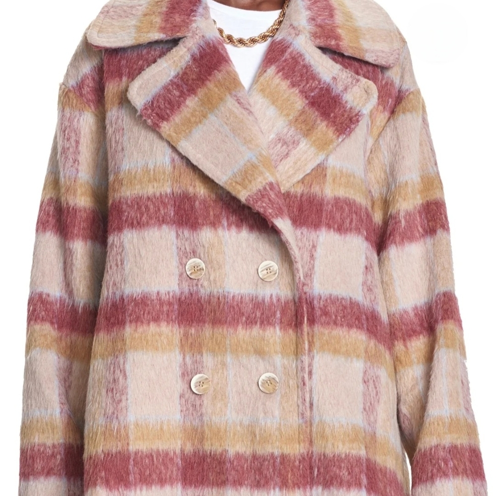 Corey Lyn Calter CLC Plaid Double-Breasted Pink Red Women's Coat Size Large - Picture 2 of 16